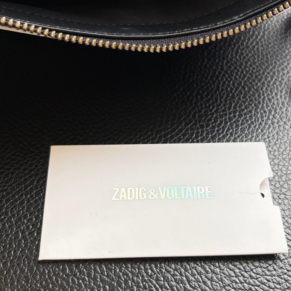 Zadig and Voltaire white leather clutch bag black white woman motorcycle logo - Picture 7 of 11